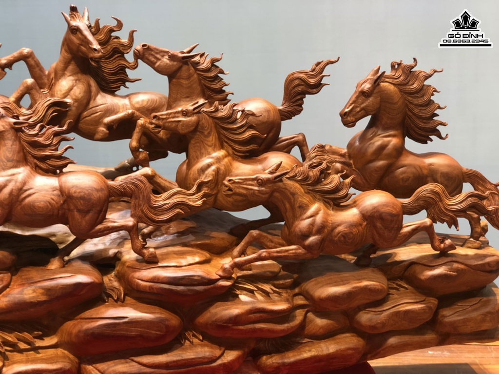 Tương Ngựa Phong Thủy (Bát Mã) Gỗ Hương Việt Cao 62 Ngang 112 Sâu 32 (cm) 2