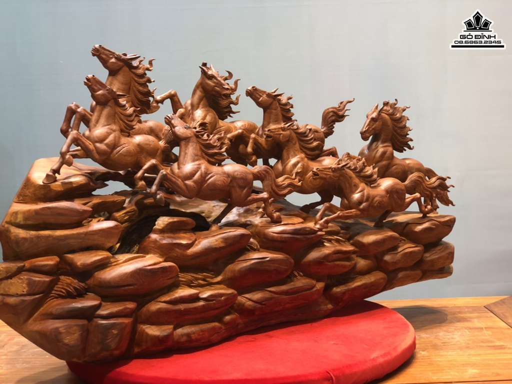Tương Ngựa Phong Thủy (Bát Mã) Gỗ Hương Việt Cao 62 Ngang 112 Sâu 32 (cm) 3