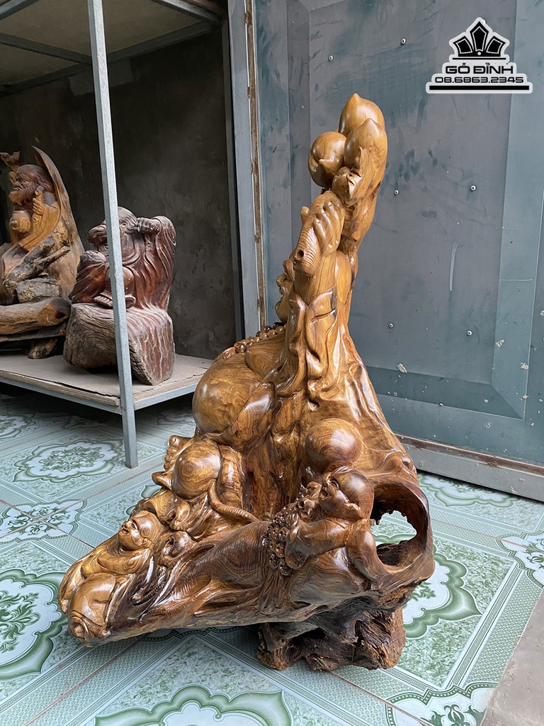 Tượng Phật Di Lặc Vác Cành Đào Gỗ Bách Xanh Cao 66 Ngang 56 Sâu 40 (cm) 0