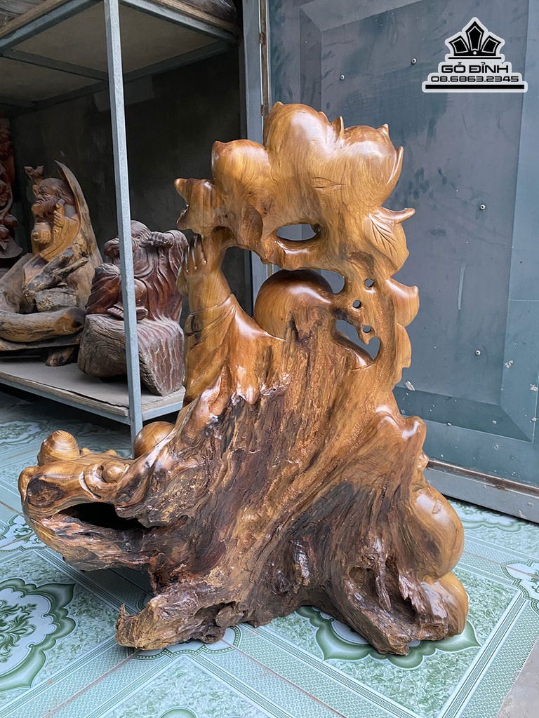 Tượng Phật Di Lặc Vác Cành Đào Gỗ Bách Xanh Cao 66 Ngang 56 Sâu 40 (cm) 1