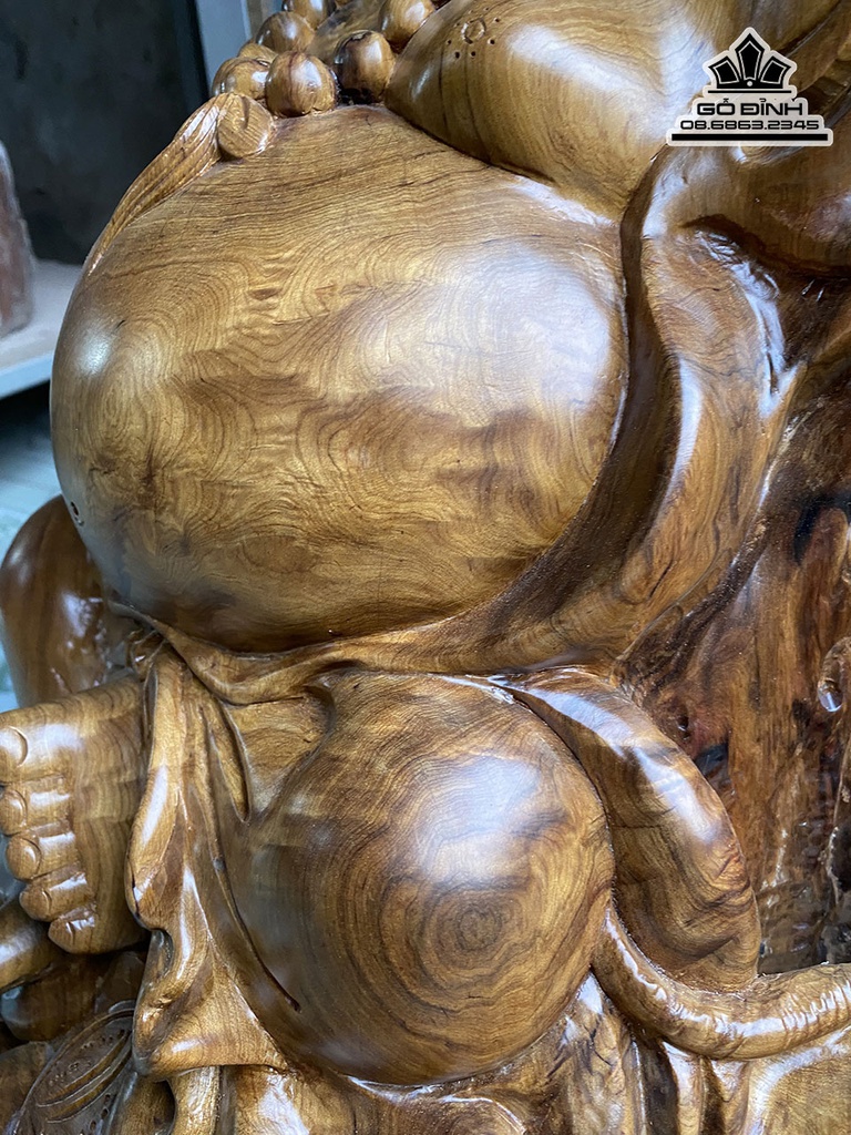 Tượng Phật Di Lặc Vác Cành Đào Gỗ Bách Xanh Cao 66 Ngang 56 Sâu 40 (cm) 3