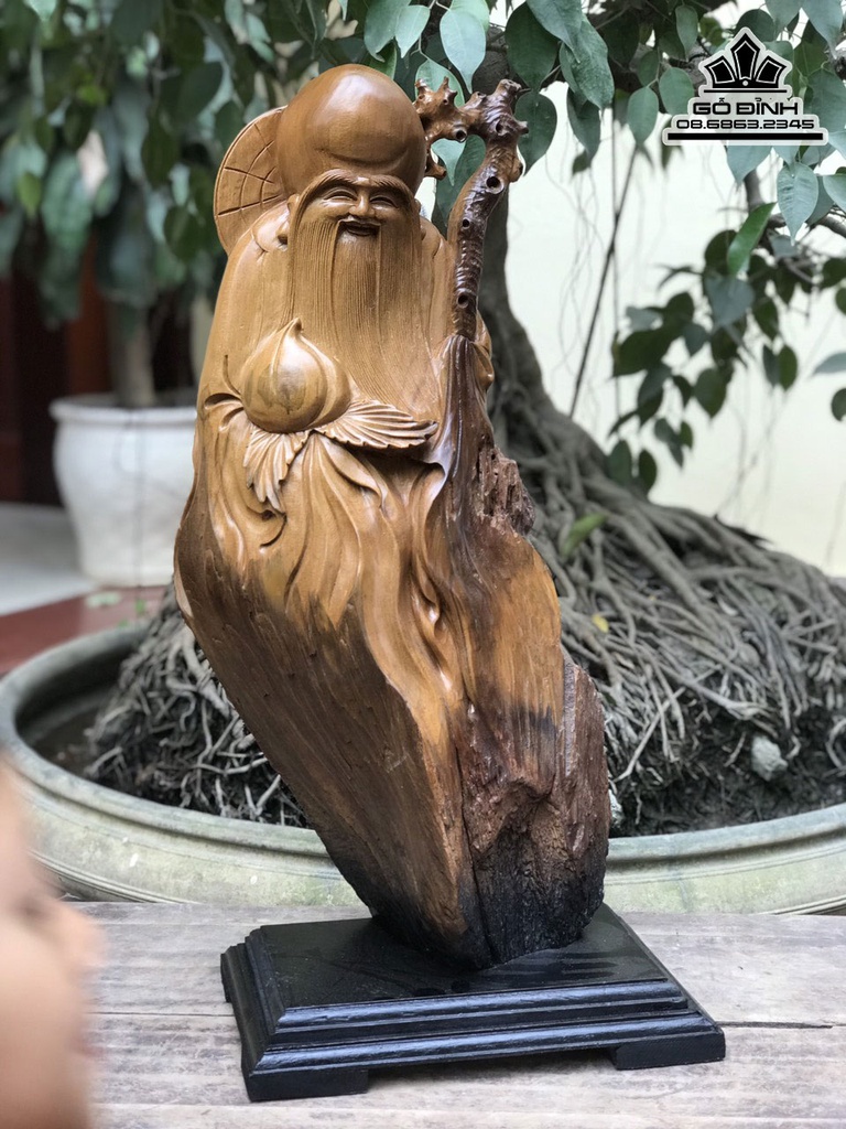 Tượng Ông Thọ Gỗ Lũa Bách Xanh Cao 64 Ngang 28 Sâu 22 (cm) 4