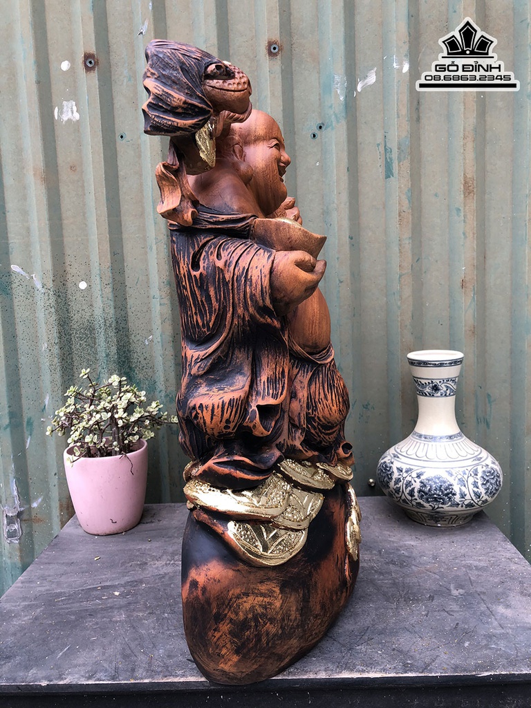 Tượng Phật Di Lặc Ngồi Bao Tiền Gỗ Xá Xị (Gù Hương) Cao 60 Ngang 42 Sâu 16 (cm) 1