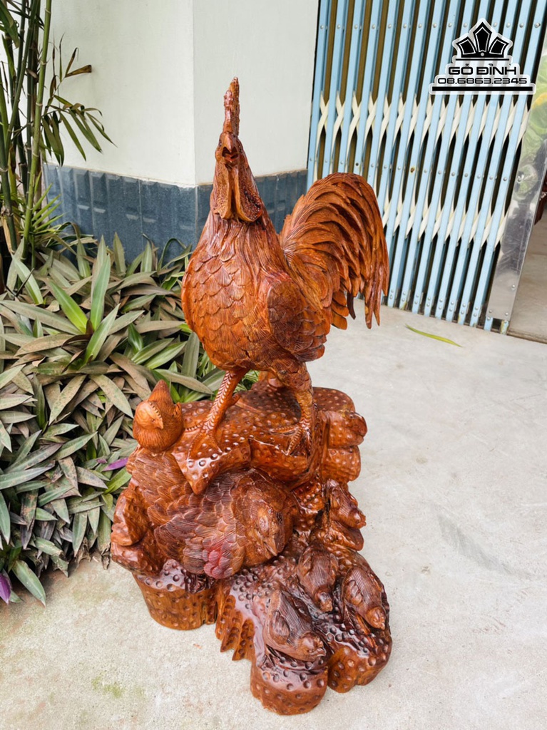 Tượng Gia Đình Gà Gỗ Hương Việt Cao 75 Ngang 50 Sâu 42 (cm) 0