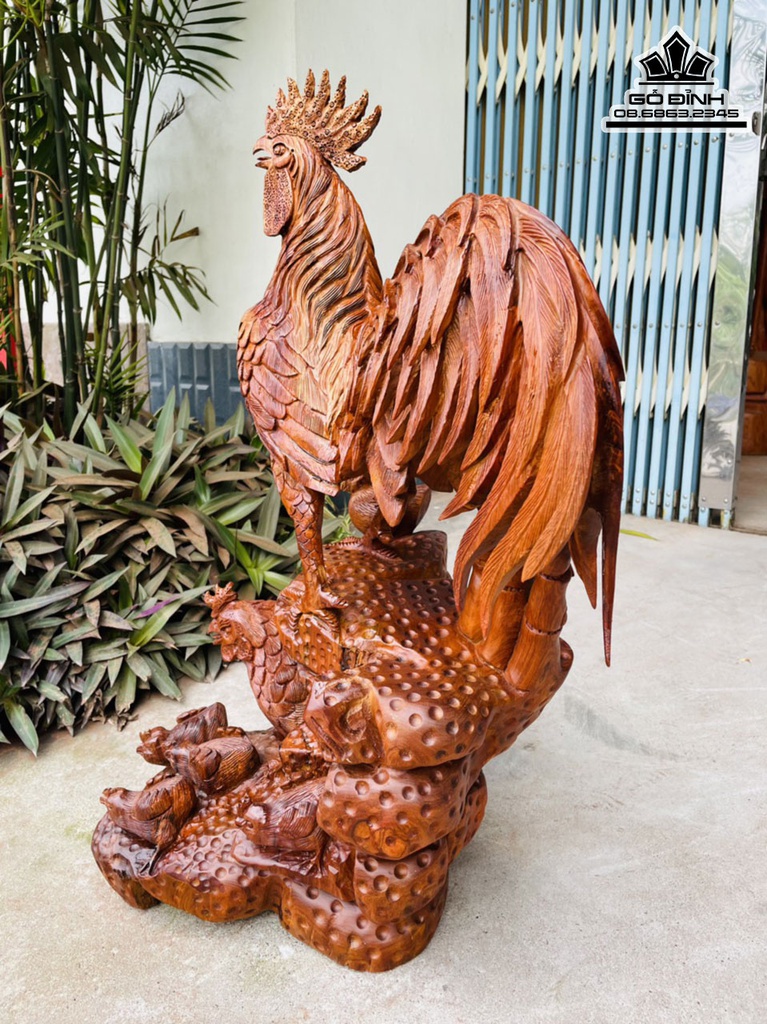 Tượng Gia Đình Gà Gỗ Hương Việt Cao 75 Ngang 50 Sâu 42 (cm) 1