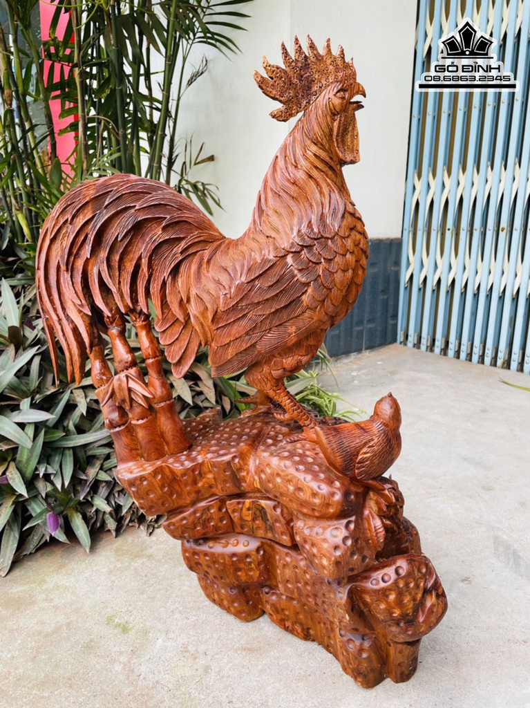 Tượng Gia Đình Gà Gỗ Hương Việt Cao 75 Ngang 50 Sâu 42 (cm) 2