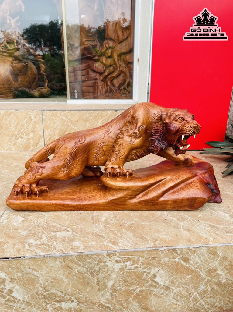 Tượng Hổ Gỗ Hương Việt Cao 24 Ngang 50 Sâu 20 (cm) 3