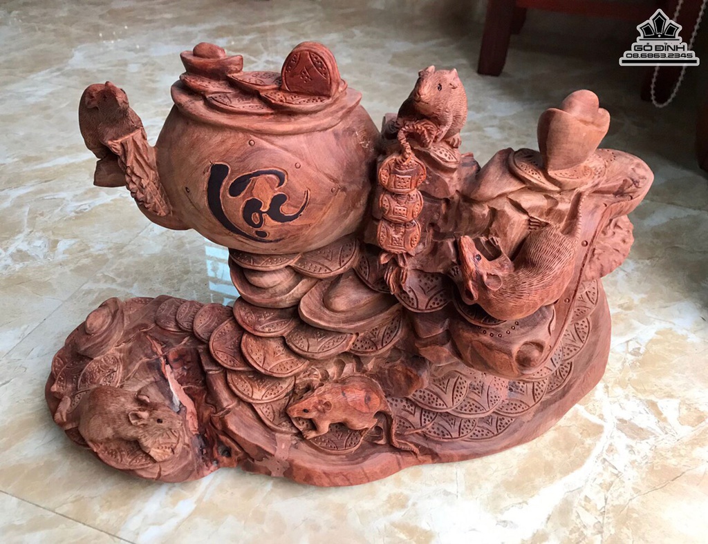 Tượng Chuột Tài Lộc Gỗ Hương Cao 38 Ngang 62 Sâu 25 (cm) 0