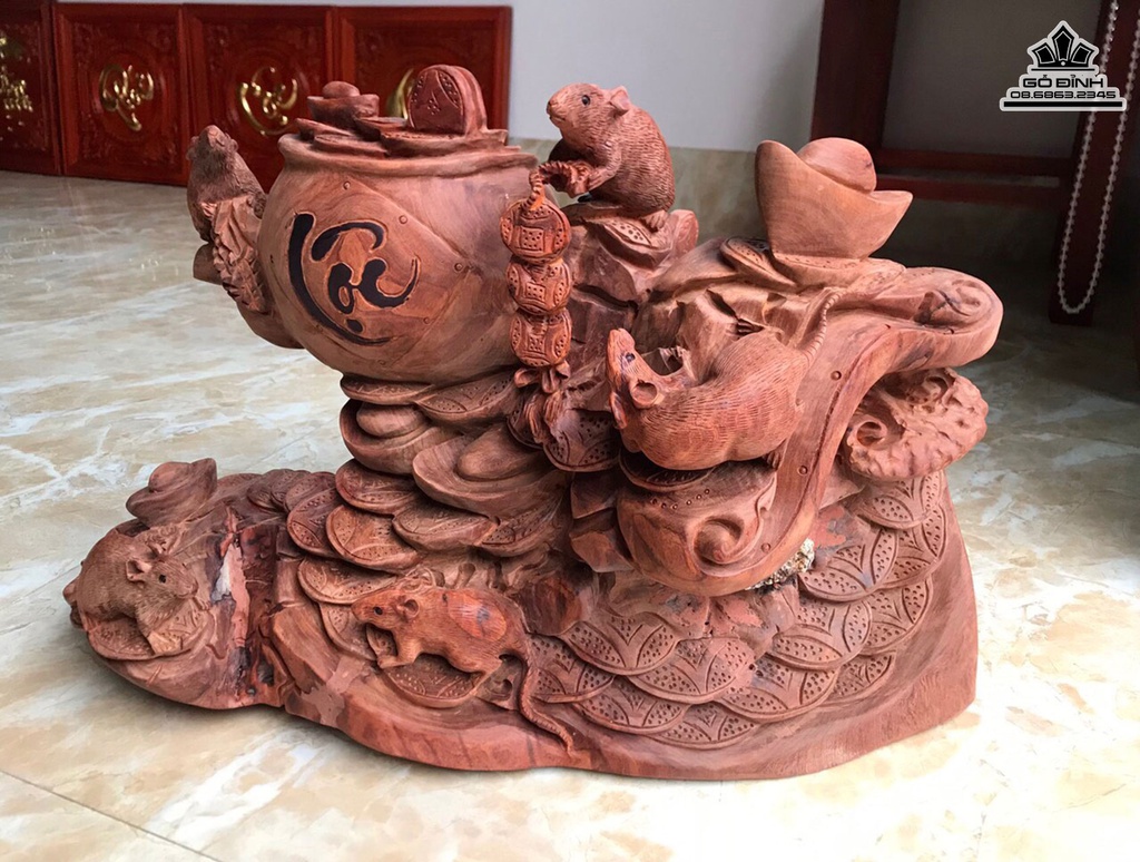 Tượng Chuột Tài Lộc Gỗ Hương Cao 38 Ngang 62 Sâu 25 (cm) 2