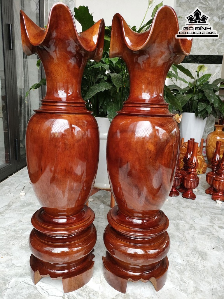 Cặp Lục Bình Gỗ Lim Cao 88 Đương Kính 26 (cm) 0