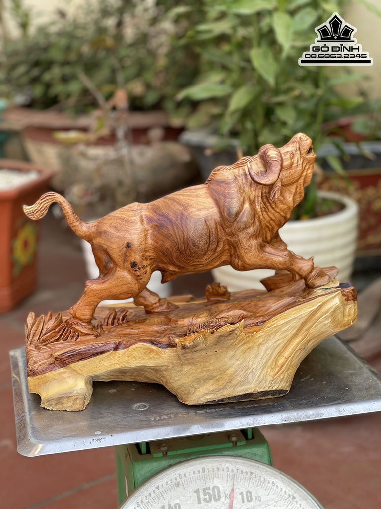 Tượng Bò Tót Gỗ Hương Việt Cao 29 Ngang 42 Sâu 25 (cm) 1