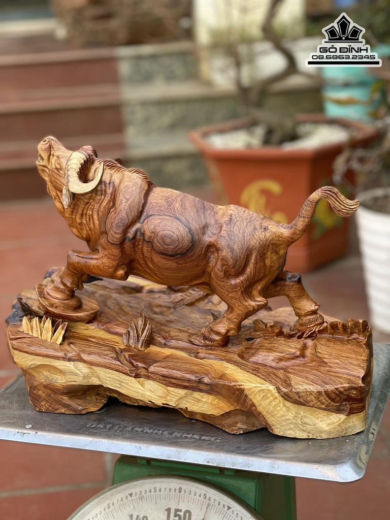 Tượng Bò Tót Gỗ Hương Việt Cao 29 Ngang 42 Sâu 25 (cm) 6