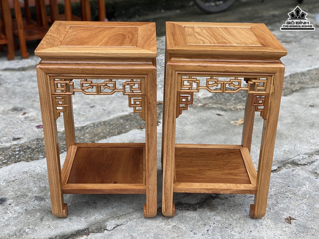 Cặp Đôn Vuông Gỗ Gõ Đỏ Cao 60 Vuông 30 (cm) 0