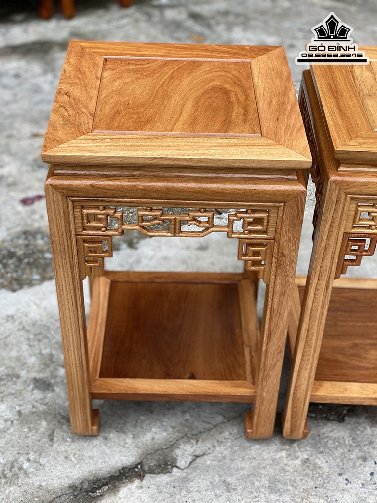 Cặp Đôn Vuông Gỗ Gõ Đỏ Cao 60 Vuông 30 (cm)