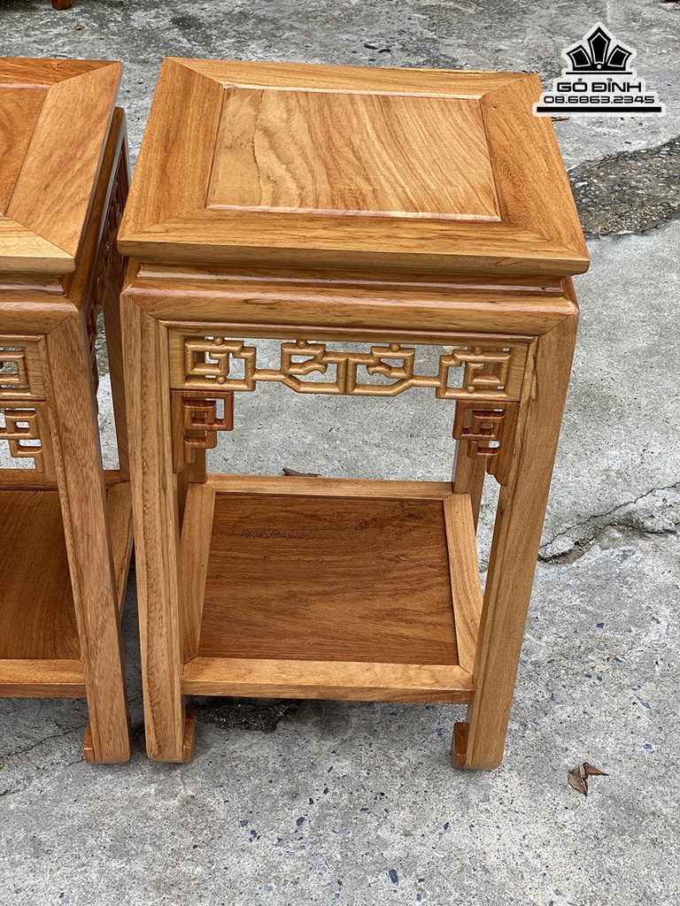 Cặp Đôn Vuông Gỗ Gõ Đỏ Cao 60 Vuông 30 (cm) 5