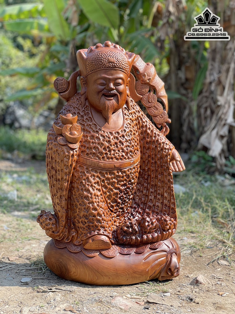 Tượng Thần Tài Gỗ Ngọc Am Cao 67 Ngang 40 Sâu 22 (cm) 3