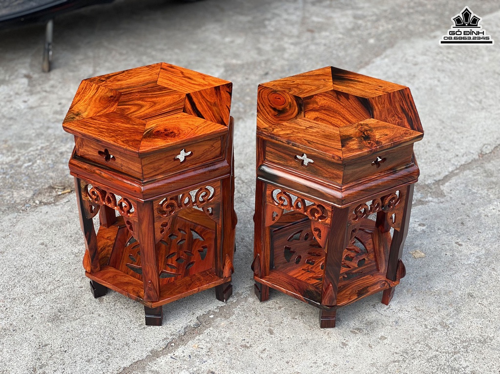 Cặp Đôn Lục Năng Gỗ Trắc Cao 40 Mặt 28 (cm)