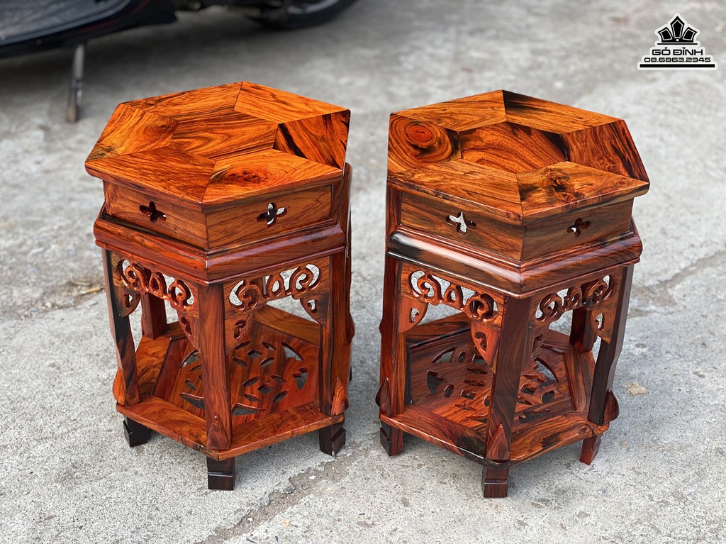 Cặp Đôn Lục Năng Gỗ Trắc Cao 40 Mặt 28 (cm)