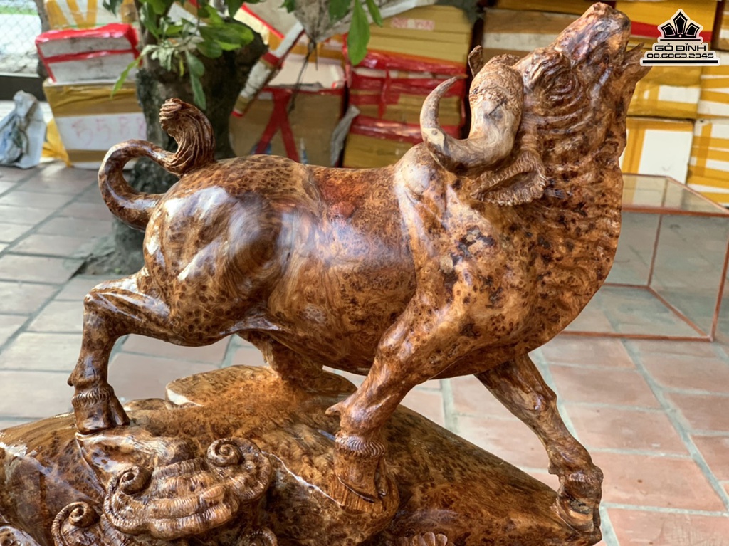 Tượng Bò Tót Gỗ Nu Ngọc Am Cao 66 Ngang 70 Sâu 36 (cm) 0