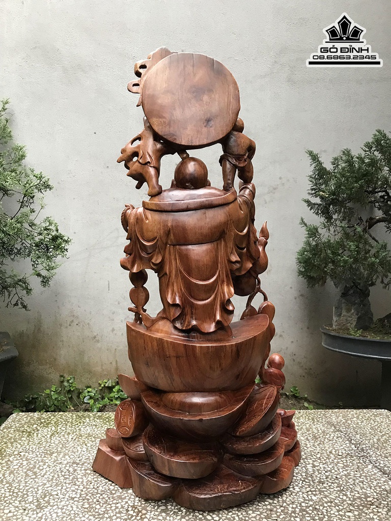 Tượng Phật Di Lặc Đứng Tiền Vàng Gỗ Xá Xị (Gù Hương) Cao 96 Ngang 52 Sâu 30 (cm) 0