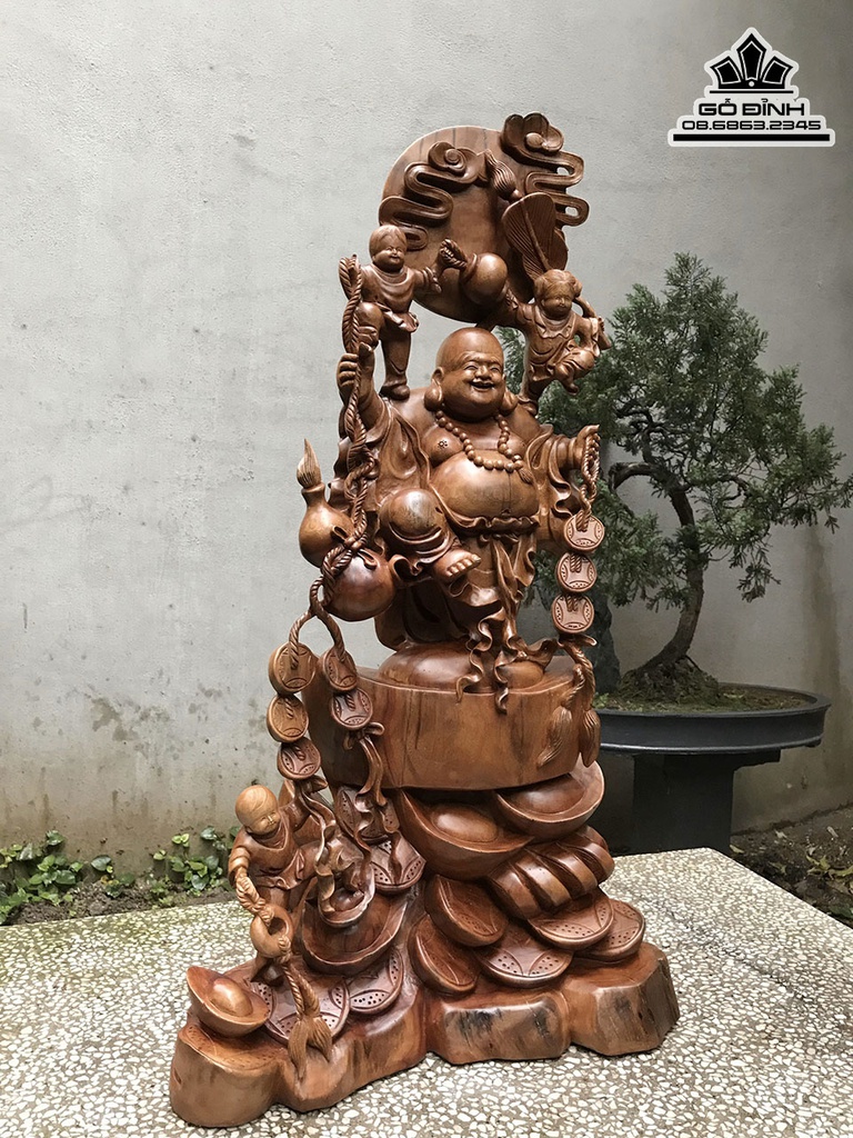 Tượng Phật Di Lặc Đứng Tiền Vàng Gỗ Xá Xị (Gù Hương) Cao 96 Ngang 52 Sâu 30 (cm) 1