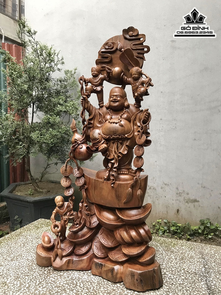 Tượng Phật Di Lặc Đứng Tiền Vàng Gỗ Xá Xị (Gù Hương) Cao 96 Ngang 52 Sâu 30 (cm) 2