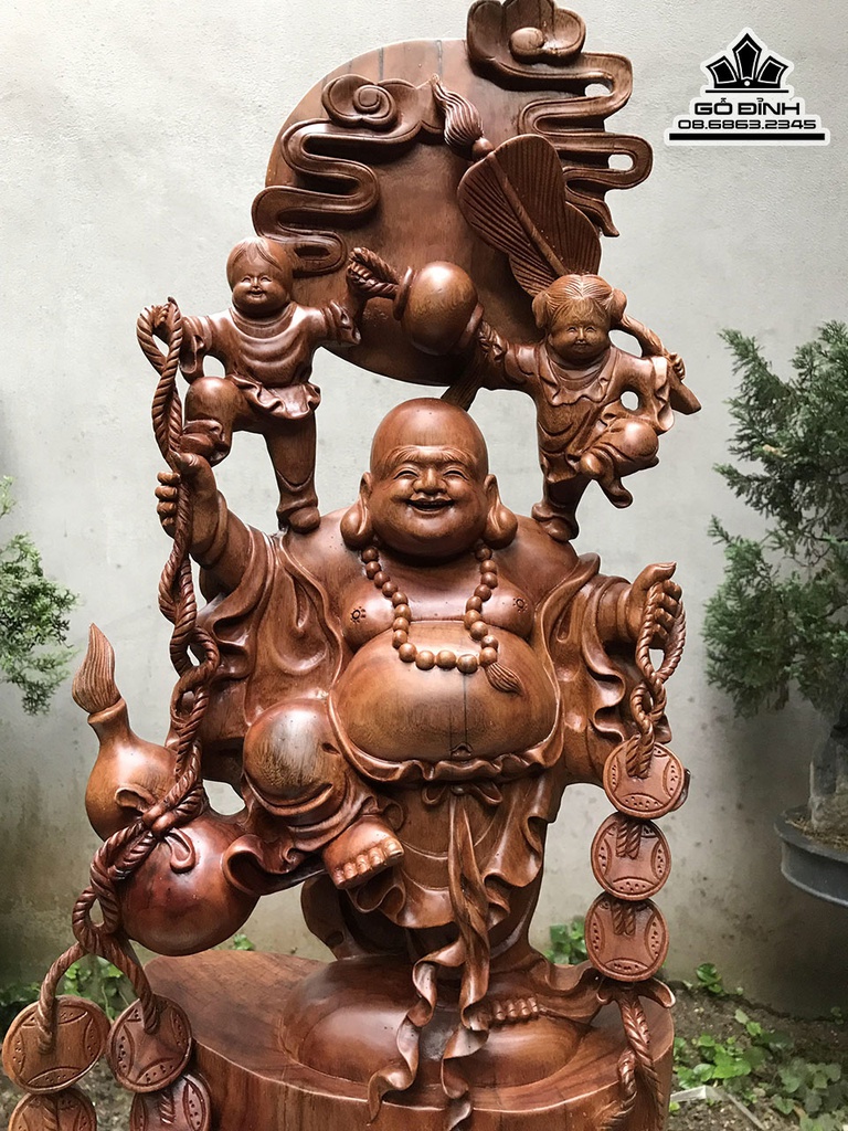 Tượng Phật Di Lặc Đứng Tiền Vàng Gỗ Xá Xị (Gù Hương) Cao 96 Ngang 52 Sâu 30 (cm) 3