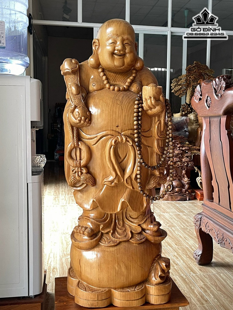 Tượng Phật Di Lặc Chúc Phúc Gỗ Ngọc Am Cao 96 Ngang 37 Sâu 30 (cm)4