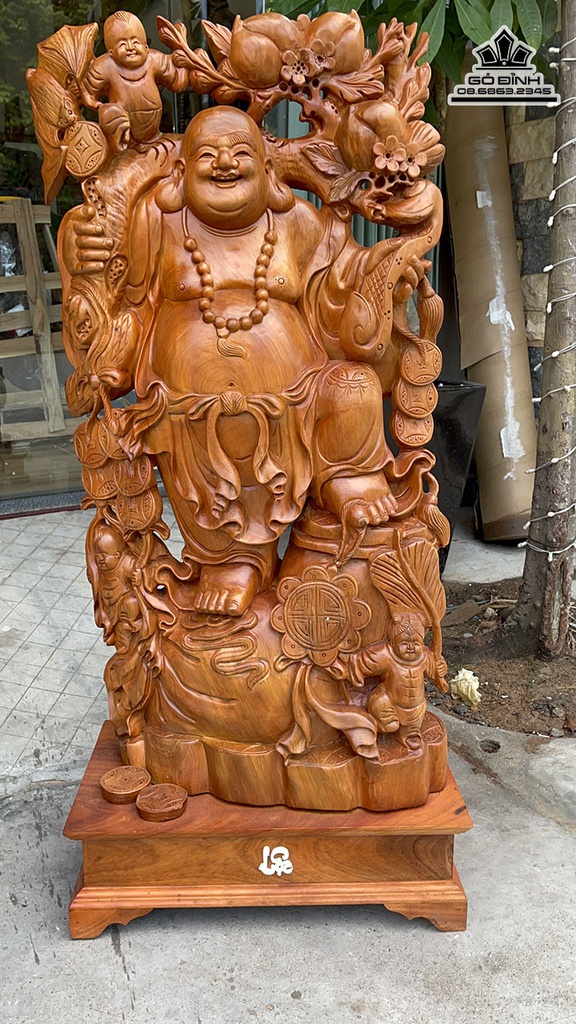 Tượng Phật Di Lặc Vác Cành Đào Gỗ Ngọc Am Cao 98 Ngang 46 Sâu 30 (cm) 3