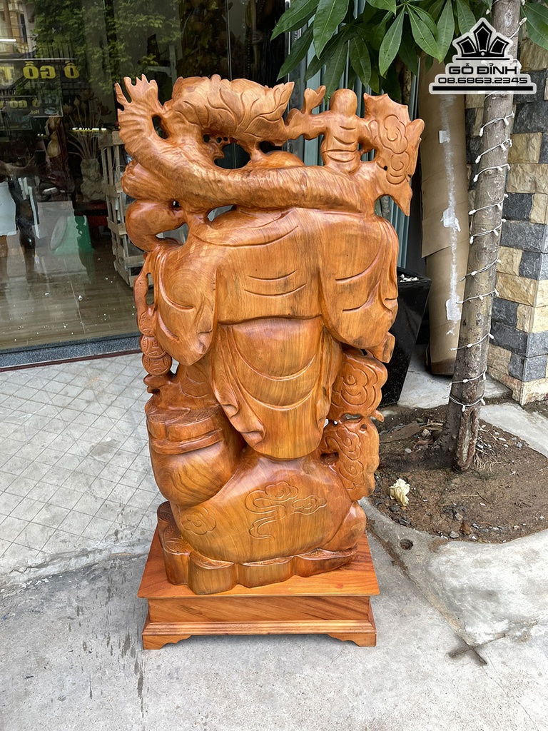 Tượng Phật Di Lặc Vác Cành Đào Gỗ Ngọc Am Cao 98 Ngang 46 Sâu 30 (cm)