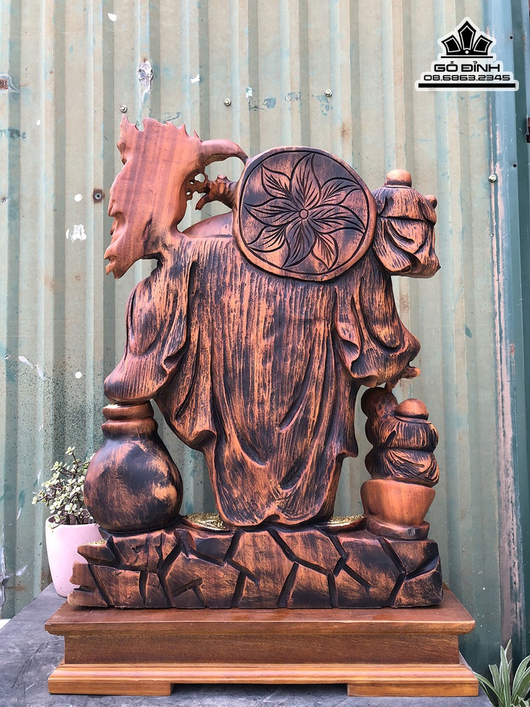 Tương Phật Di Lặc Vác Cành Đào Gỗ Xá Xị (Gù Hương) Cao 63 Ngang 46 Sâu 16 (cm) 1