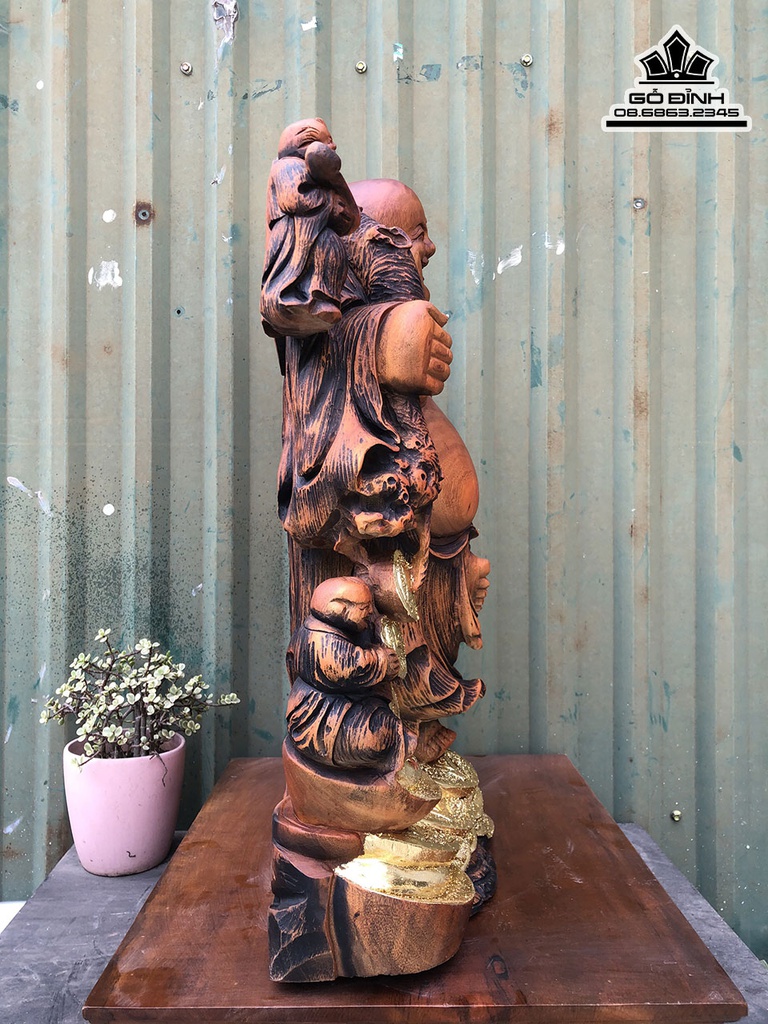 Tương Phật Di Lặc Vác Cành Đào Gỗ Xá Xị (Gù Hương) Cao 63 Ngang 46 Sâu 16 (cm) 2