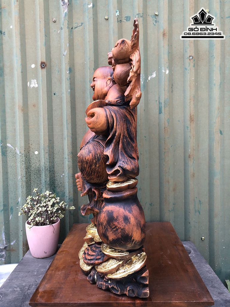 Tương Phật Di Lặc Vác Cành Đào Gỗ Xá Xị (Gù Hương) Cao 63 Ngang 46 Sâu 16 (cm) 3