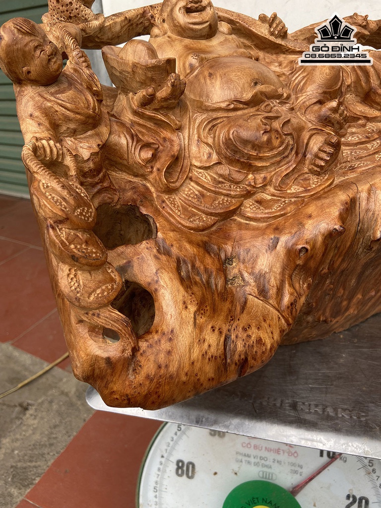 Tượng Phật Di Lặc Vác Gậy Như Ý Gỗ Ngọc Am Cao 34 Ngang 46 Sâu 28 (cm) 1