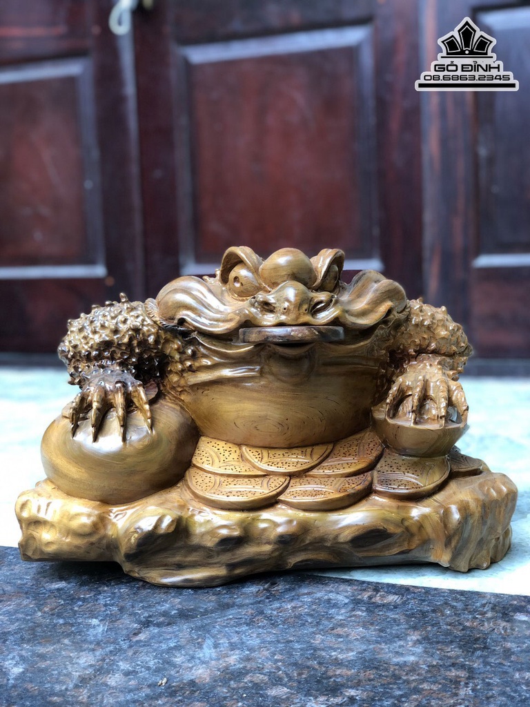 Tượng Cóc Thiềm Thừ Gỗ Bách Xanh Cao 30 Ngang 45 Sâu 30 (cm) 3