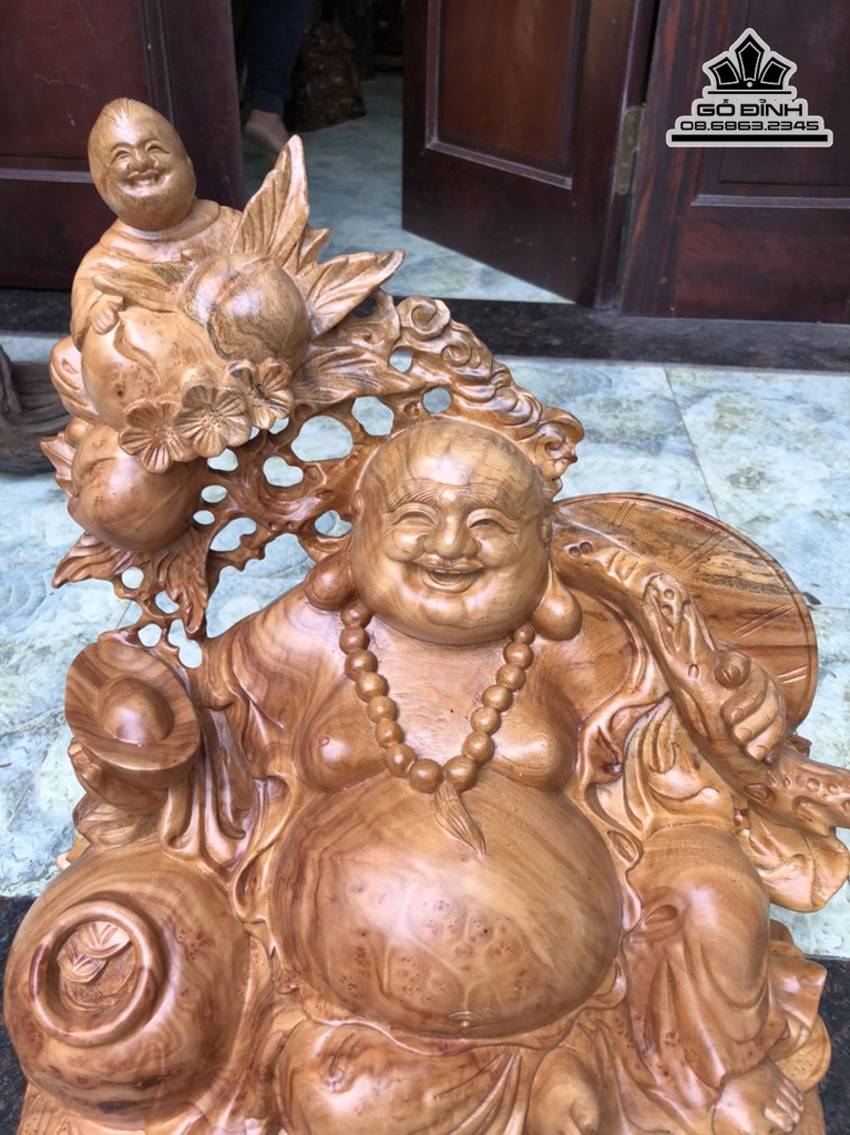 Tượng Phật Di Lặc Vác Cành Đào Gỗ Xá Xị (Gù Hương) Cao 48 Ngang 40 Sâu 20 (cm) 5