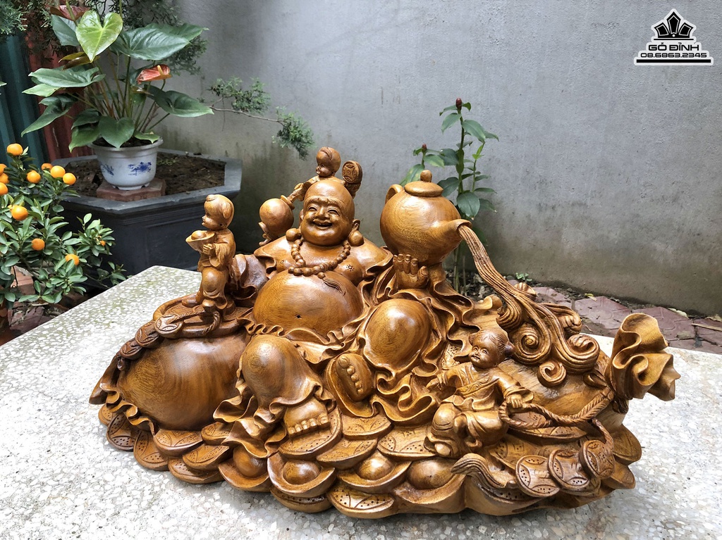 Tượng Phật Di Lặc Tam Phúc Gỗ Xá Xị (Gù Hương) Cao 32 Ngang 60 Sâu 42 (cm) 0