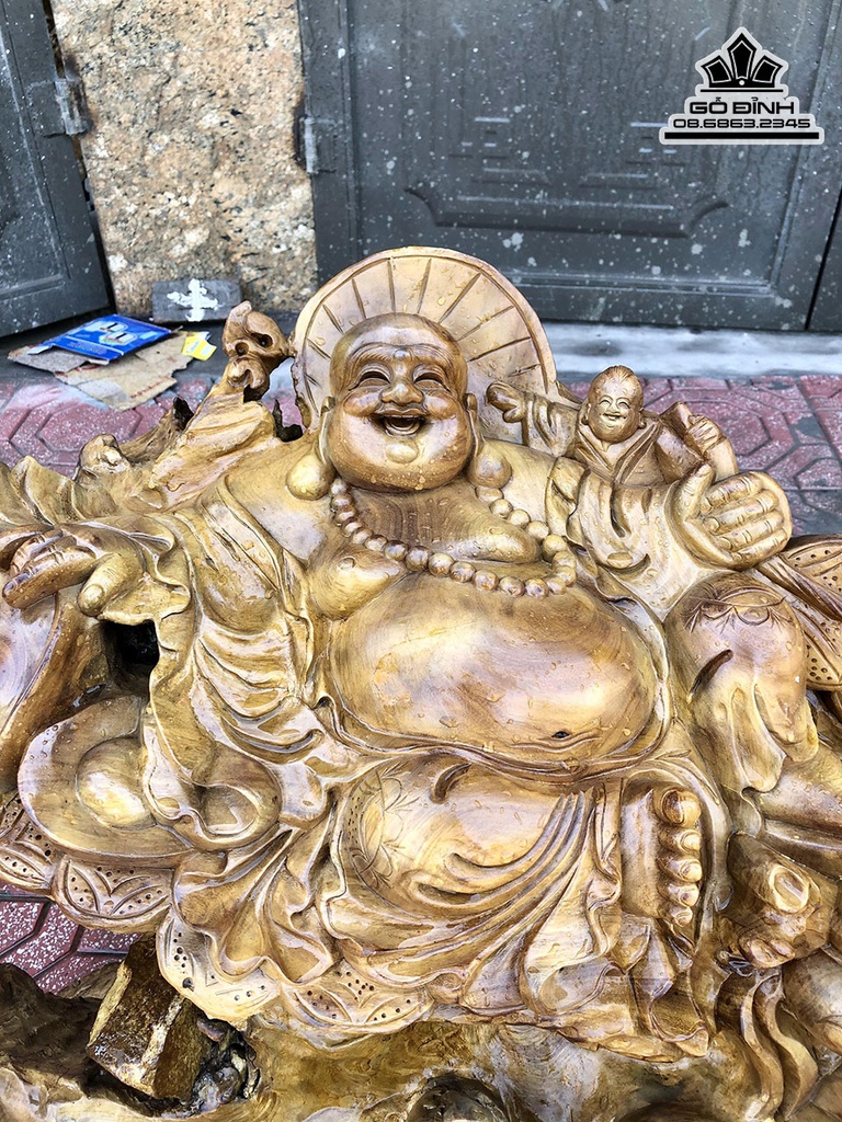 Tượng Phật Di Lặc Tam Phúc Gỗ Xá Xị (Gù Hương) Cao 75 Ngang 115 Sâu 80 (cm) 0