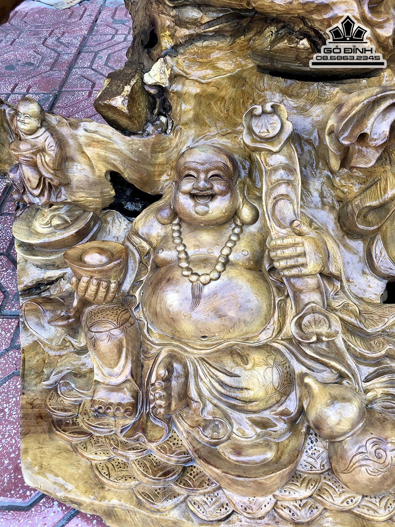 Tượng Phật Di Lặc Tam Phúc Gỗ Xá Xị (Gù Hương) Cao 75 Ngang 115 Sâu 80 (cm) 2