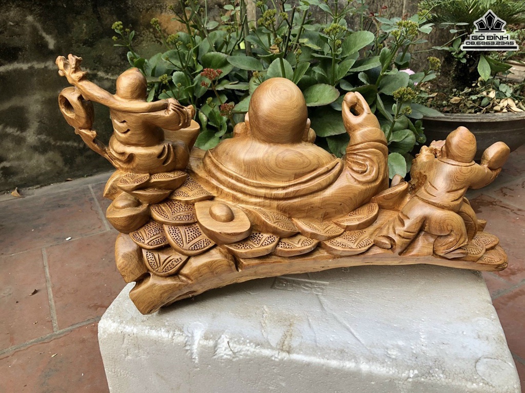 Tượng Phật Di Lặc Nhị Phúc Gỗ Bách Xanh Cao 31 Ngang 58 Sâu 28 (cm) 0