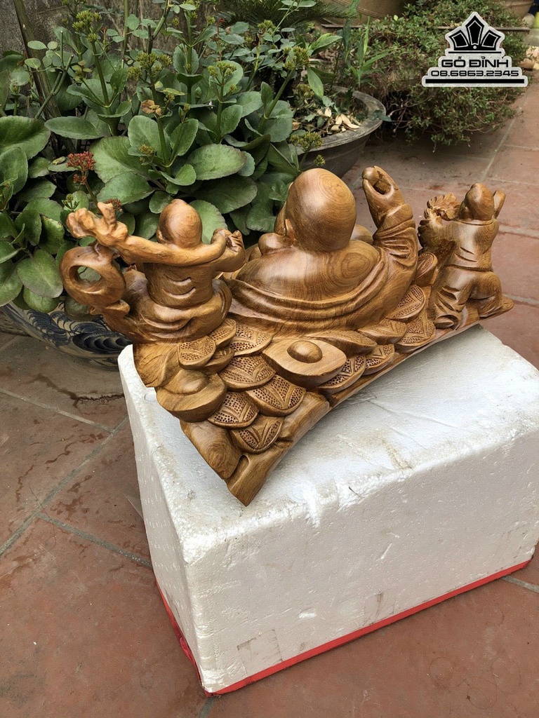 Tượng Phật Di Lặc Nhị Phúc Gỗ Bách Xanh Cao 31 Ngang 58 Sâu 28 (cm) 1