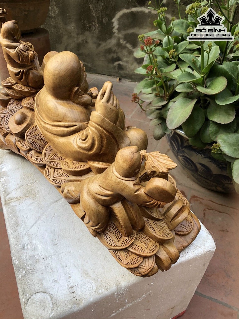 Tượng Phật Di Lặc Nhị Phúc Gỗ Bách Xanh Cao 31 Ngang 58 Sâu 28 (cm) 2