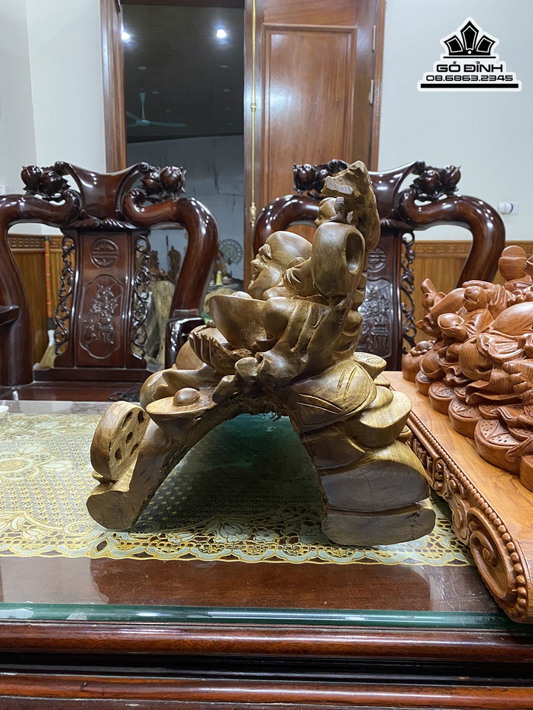 Tượng Phật Di Lặc Nhị Phúc Gỗ Bách Xanh Cao 31 Ngang 58 Sâu 28 (cm) 3