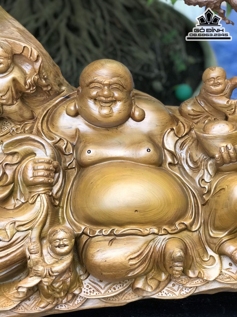 Tượng Phật Di Lặc Ngồi Gốc Tùng Gỗ Bách Xanh Cao 135 Ngang 103 Sâu 45 Cả Kỷ 155 (cm) 6