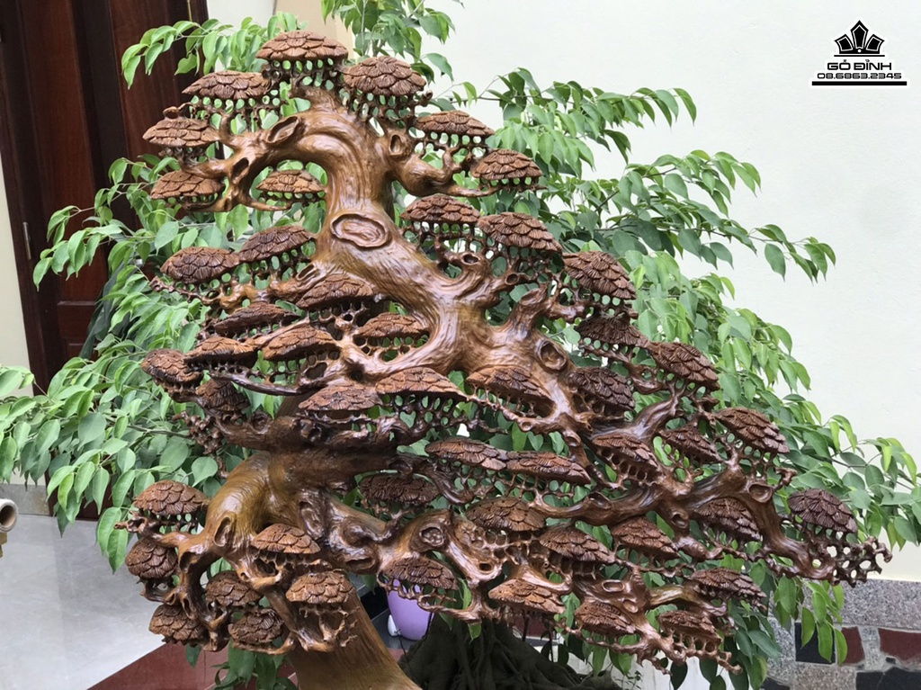 Tượng Phật Di Lặc Ngồi Gốc Tùng Gỗ Bách Xanh Cao 135 Ngang 103 Sâu 45 Cả Kỷ 155 (cm) 7