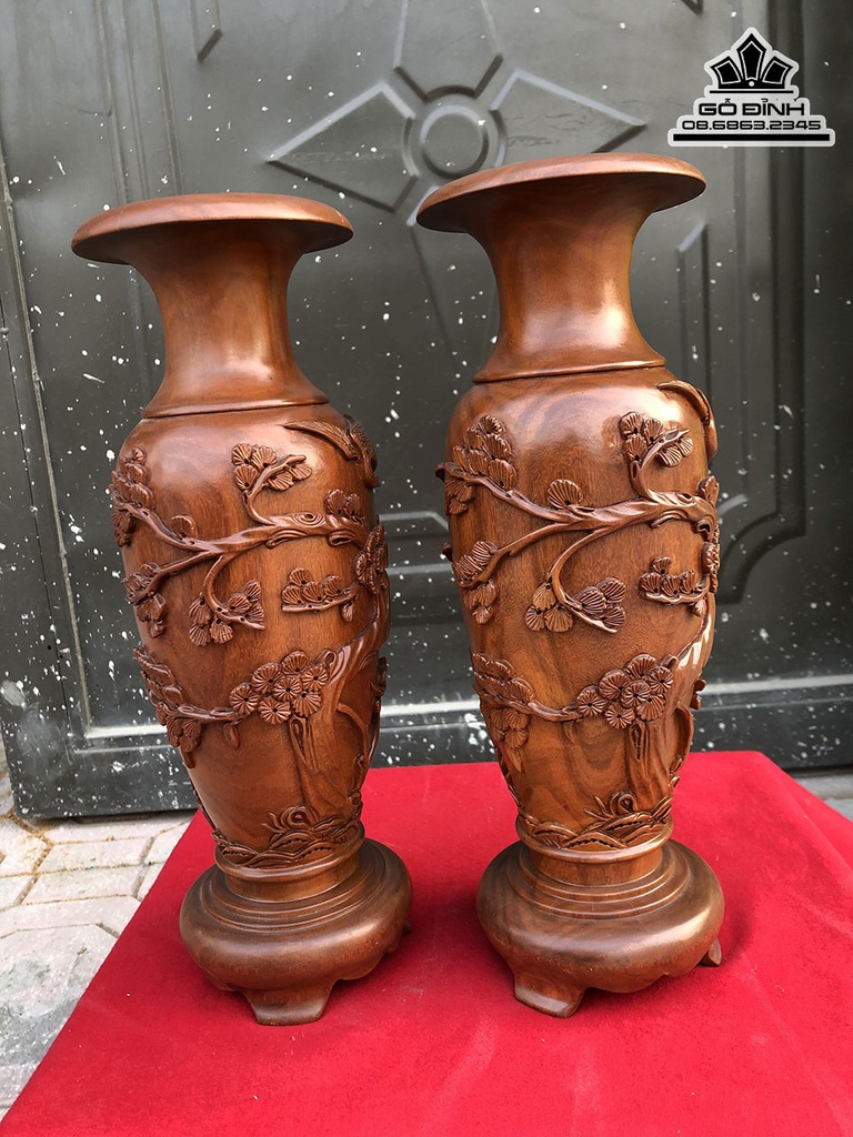 Cặp Lục Bình Gỗ Hương Cao 37 Đường Kính 12.5 (cm) 1
