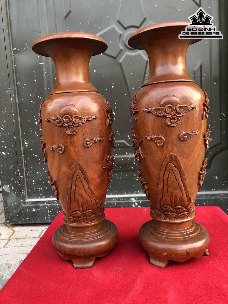 Cặp Lục Bình Gỗ Hương Cao 37 Đường Kính 12.5 (cm) 2