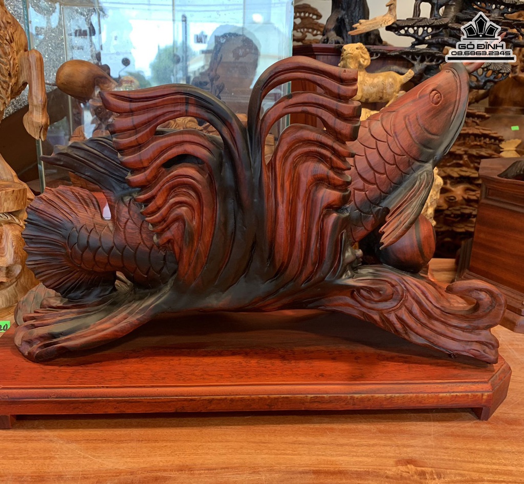 Tượng Cá Kim Long Gỗ Trắc Cao 31 Ngang 50 Sâu 16 (cm) 2