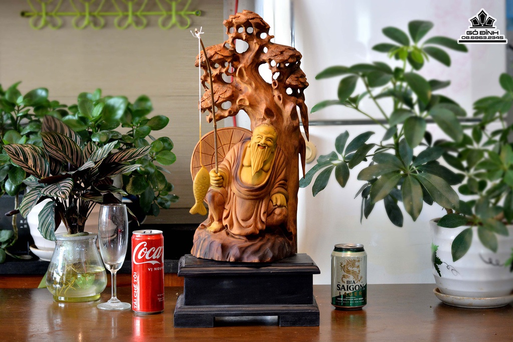 Tượng Lã Võng Câu Cá Gỗ Bách Xanh Cao 55 Ngang 18 Sâu 15 (cm) 0