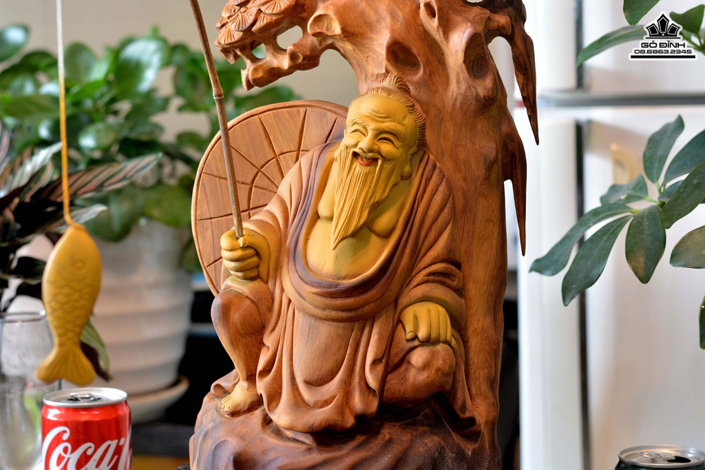 Tượng Lã Võng Câu Cá Gỗ Bách Xanh Cao 55 Ngang 18 Sâu 15 (cm) 2
